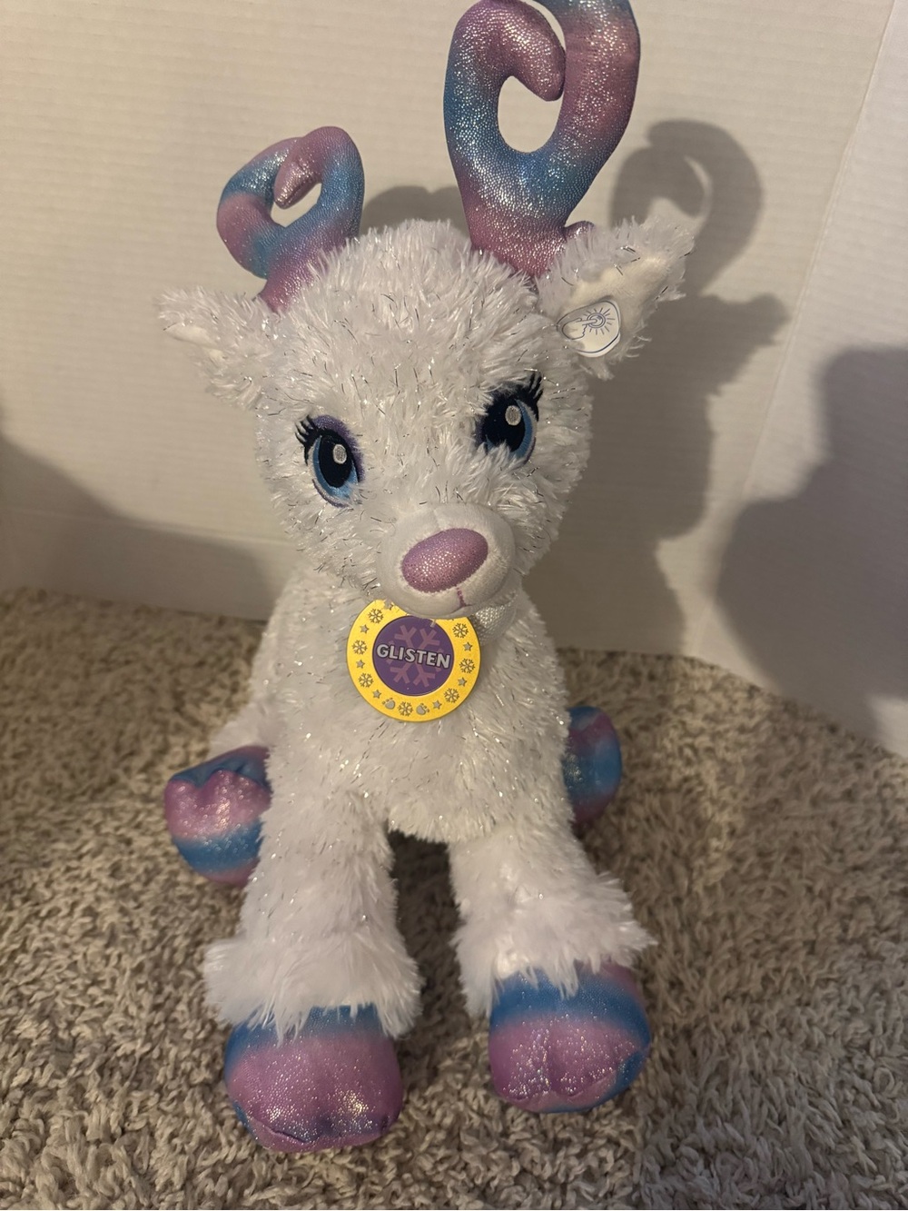 Build-A-Bear White Plush Reindeer with Purple & Blue Antlers